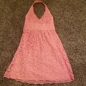 David's Bridal Lace Peach Halter Dress